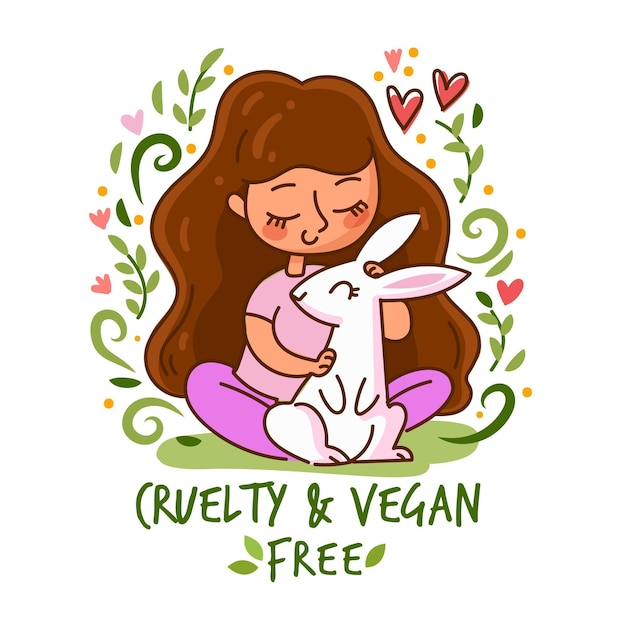 Free Vector cruelty free and vegan message with woman holding a bunny