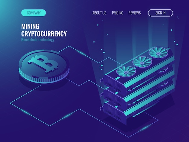 Free Vector crypto currency mining farm server. blockchain isometric, big data processing