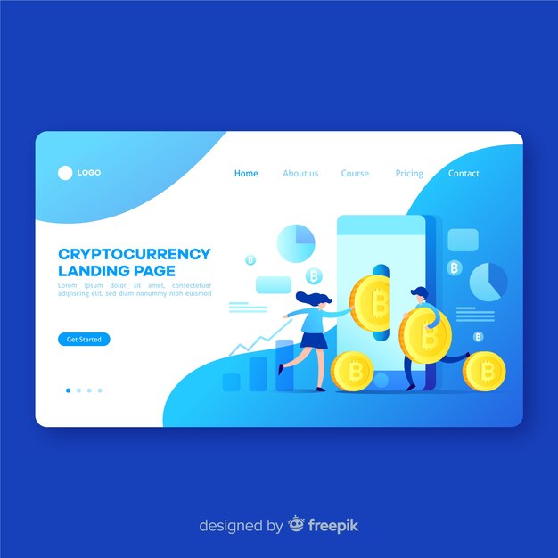 Cryptocurrency concept landing page template