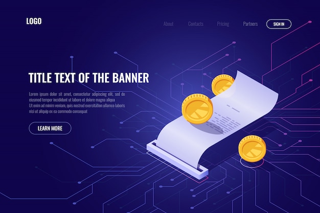 Free vector cryptocurrency mining and payment concept, ico isometric banner, web page of blockchain technology