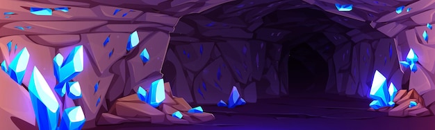 Free Vector crystal mine cave with treasure cartoon background fantasy underground drawing landscape illustration coal tunnel with jewel inside rock mountain fairy tale deep corridor environment wallpaper