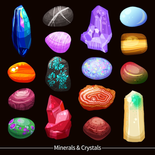 Crystals Stones And Rocks Set Background