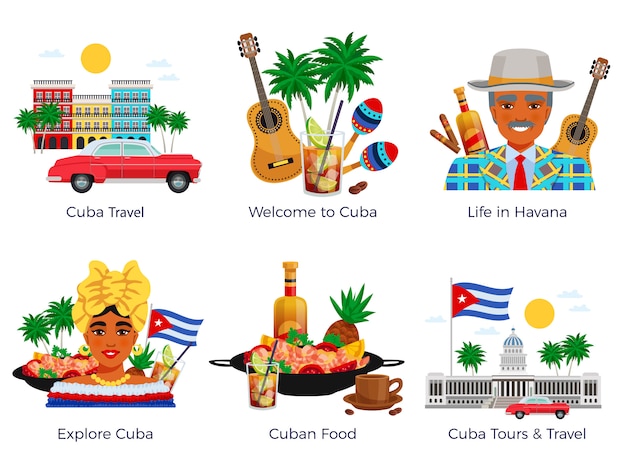 Cuba Travel Icons Set