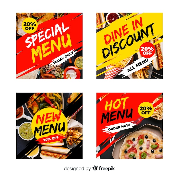 Free Vector culinary instagram post collection with photo