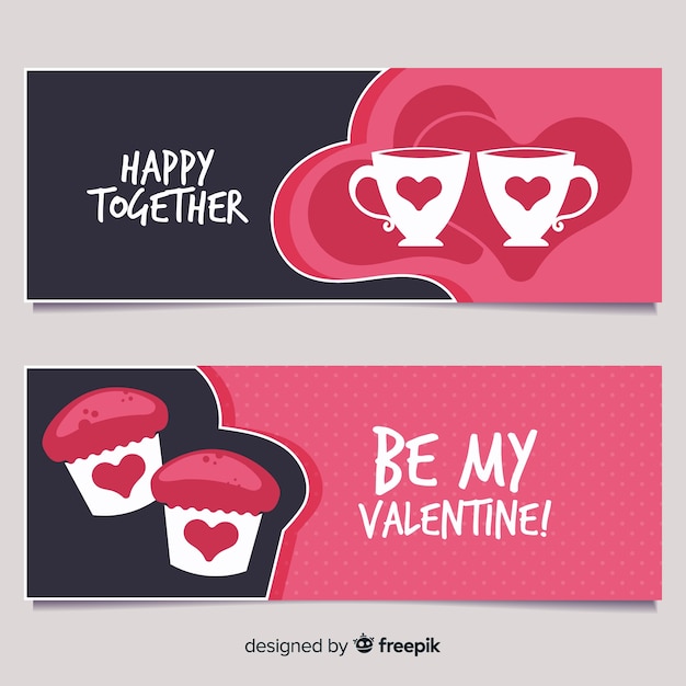 Free Vector cup and cupcake valentine banner