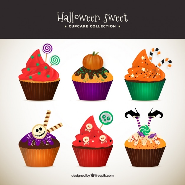 Free Vector cupcake collection with halloween elements