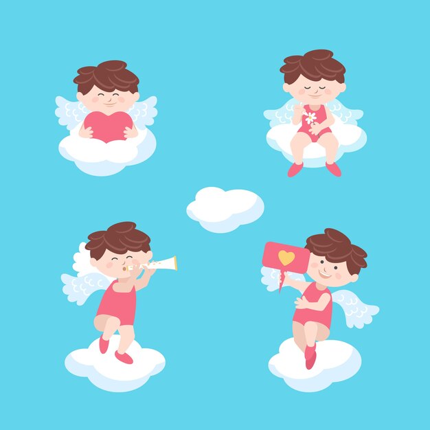 Cupid angel sitting on clouds valentine's day