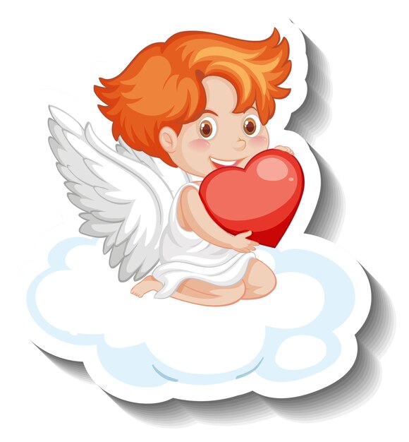 Free Vector cupid boy holding heart sitting on a cloud