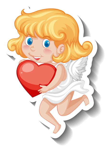 Free Vector cupid girl holding a heart in cartoon style