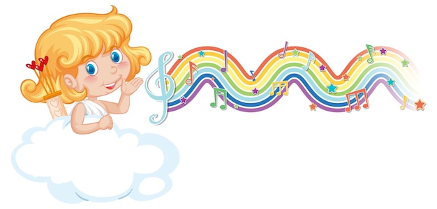 Free Vector cupid girl with melody symbols on rainbow wave