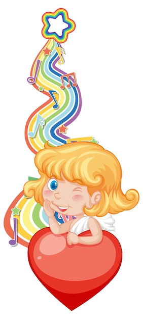 Free vector cupid girl with melody symbols on rainbow wave