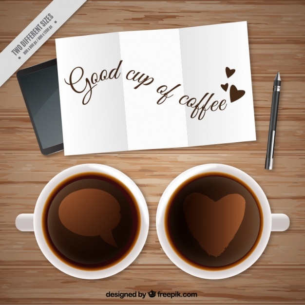 Free Vector cups of coffee with a note background