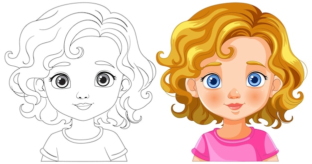 Free vector curly haired girl illustration before and after