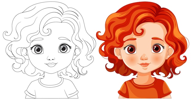 Free Vector curly haired girl illustration before and after