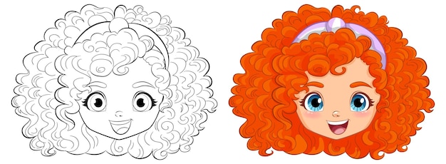 Free vector curlyhaired girl illustration before and after