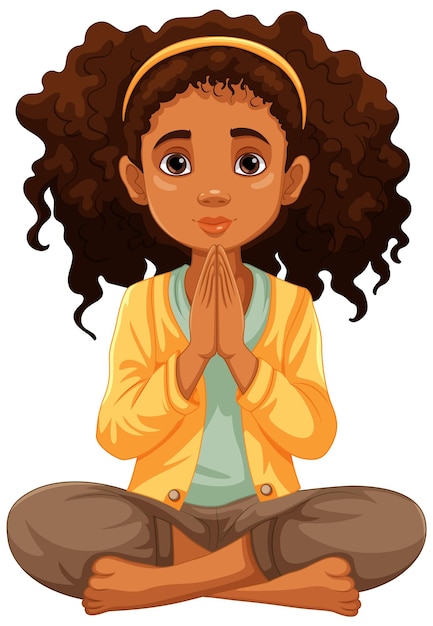 Free Vector curlyhaired woman praying and meditating with open eyes