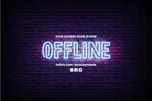 Free vector currently offline twitch banner with neon design