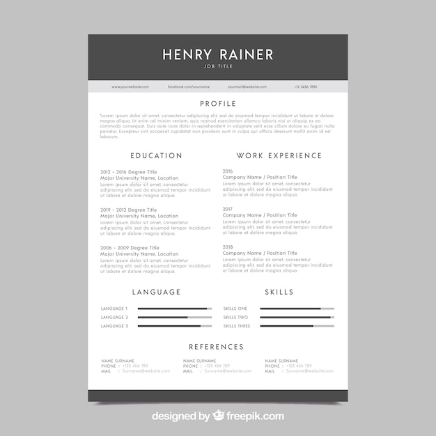 Curriculum template with minimalist style