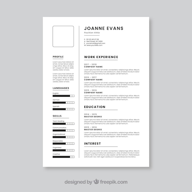 Free vector curriculum template with minimalist style