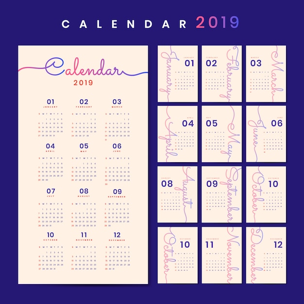 Cursive design calendar mockup