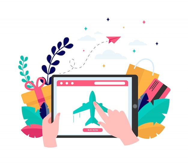 Free Vector customer buying plane tickets online