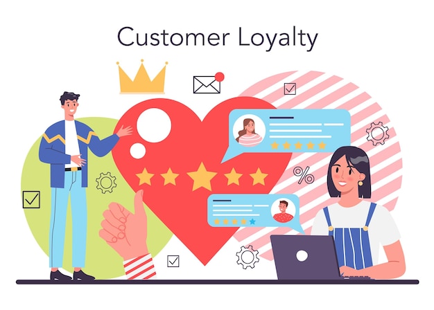 Customer loyalty concept Marketing program development for client retention Idea of communication and relationship with customers Flat vector illustration