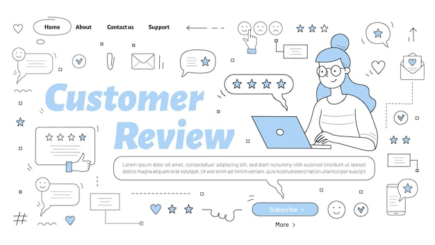 Customer review banner with girl puts feedback