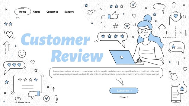 Customer review banner with girl puts feedback