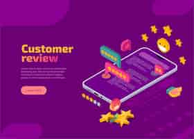 Free vector customer review isometric landing page.