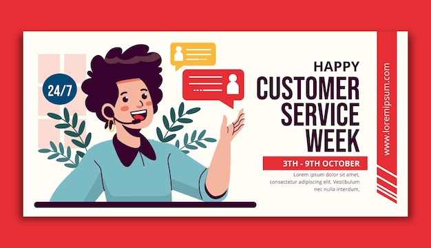 Free Vector customer service week flat design horizontal banner template