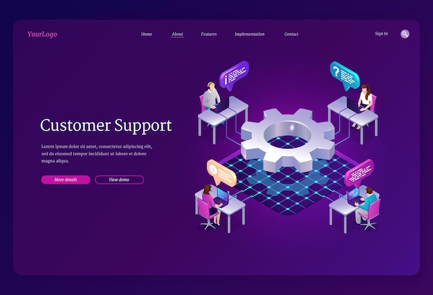 Customer support isometric landing page