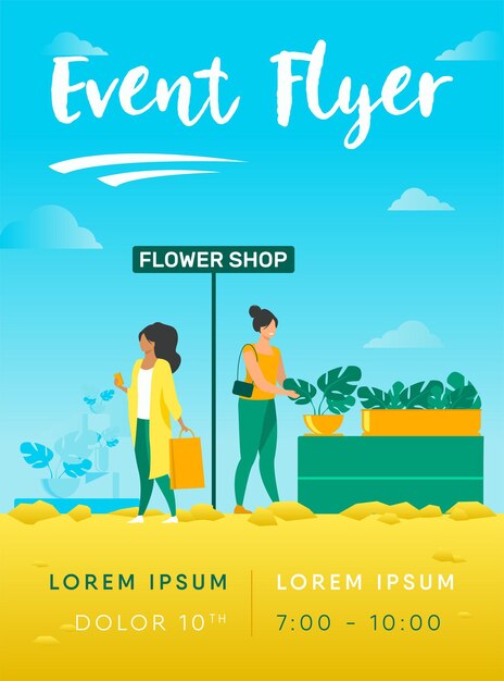 Customers in flower shop flyer template