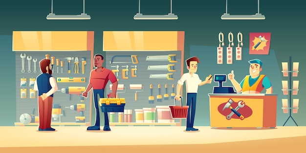 Customers in tools store illustration