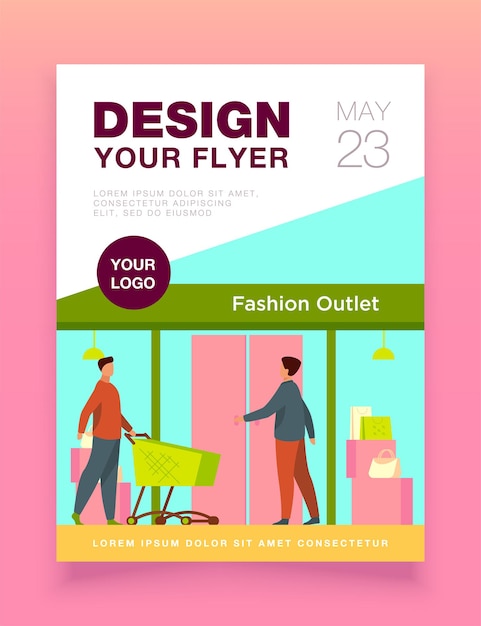 Customers walking into fashion outlet flyer template