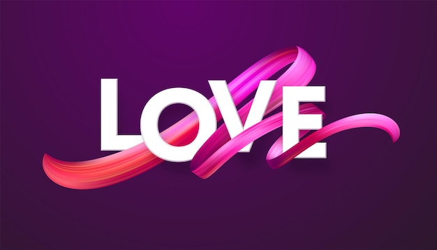 Free Vector cut paper letters of the word love on red color paint ribbon background. flow fluids background. valentines day concept. vector illustration eps10