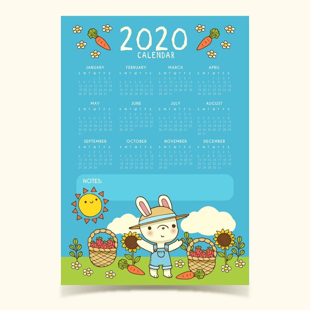 Cute 2020 calendar template