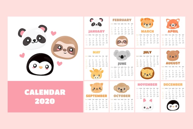 Cute 2020 calendar template