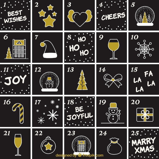 Free Vector cute advent calendar of drawings in slate effect