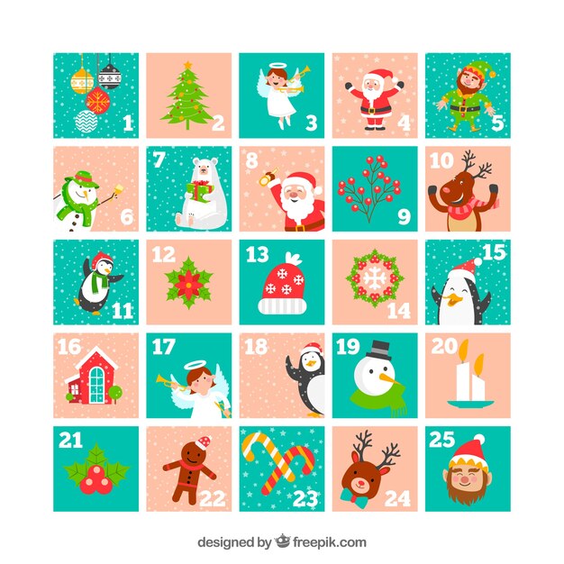 Cute advent calendar in light pink and turquoise