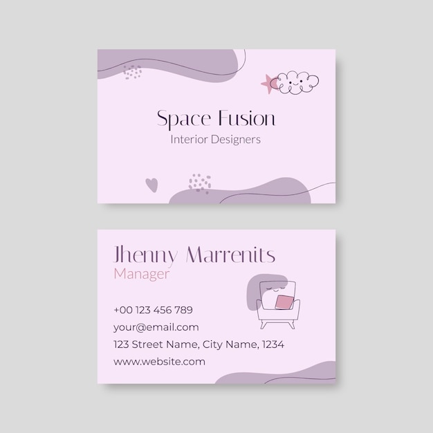 Cute aesthetic interior designer business card template