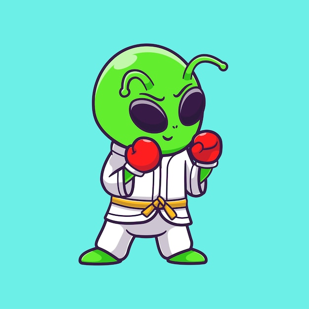 Free vector cute alien boxing cartoon vector icon illustration science sport icon concept isolated premium flat