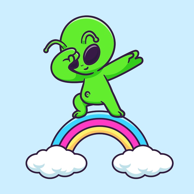 Free Vector cute alien dabbing on rainbow cartoon vector icon illustration science technology icon isolated flat