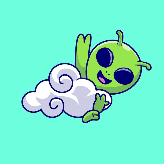 Free Vector cute alien hanging on cloud cartoon vector icon illustration science technology isolated flat