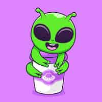 Free vector cute alien hug coffee cup cartoon vector icon illustration science drink icon isolated flat vector