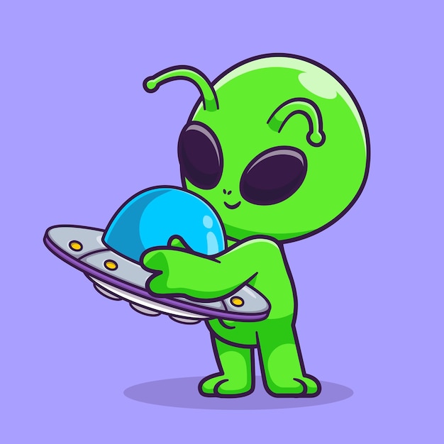 Cute Alien Hug Ufo Toy Cartoon Vector Icon Illustration Science Technology Icon Concept Isolated