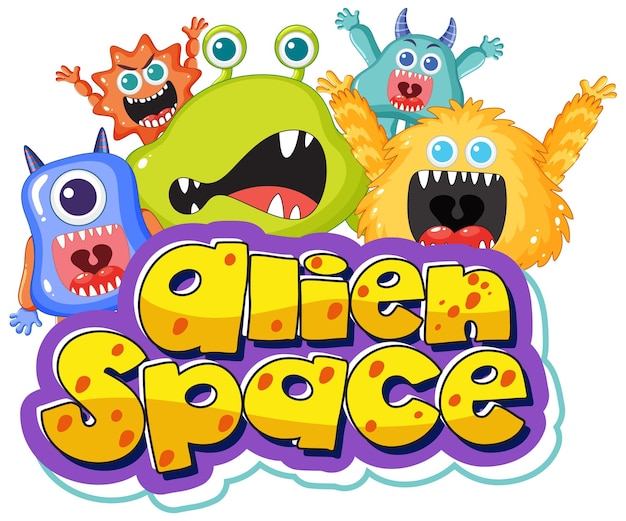 Free Vector cute alien monster cartoon character friends in space