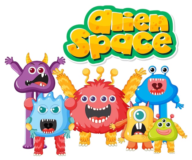 Free vector cute alien monster friends in different colors