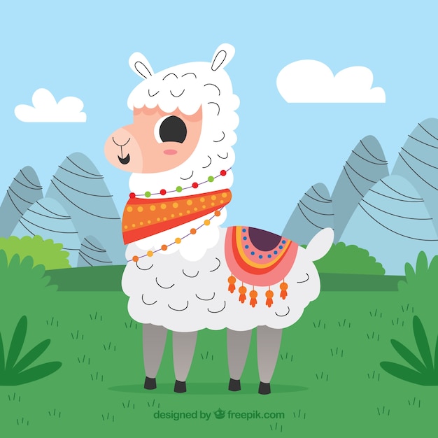 Cute alpaca background in hand drawn style