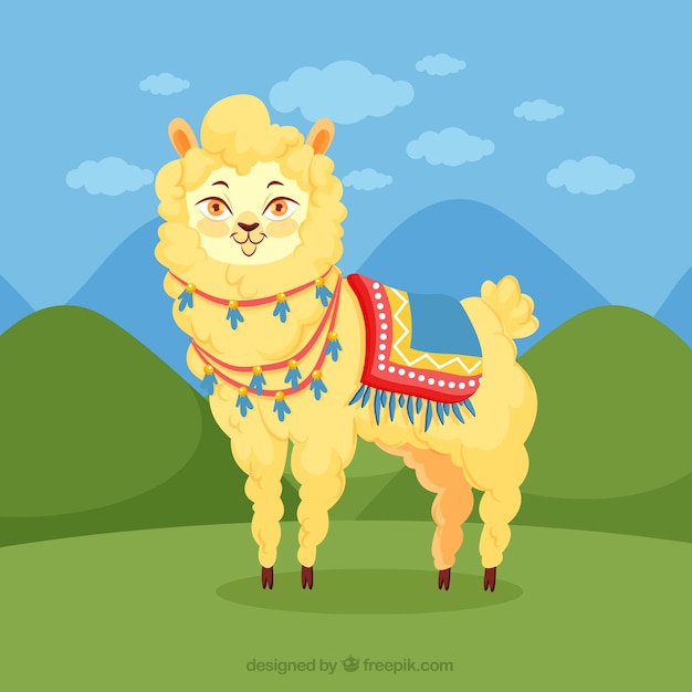 Cute alpaca in landscape