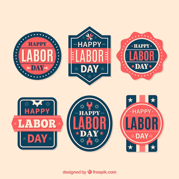 Free Vector cute american badges set labor day in retro style